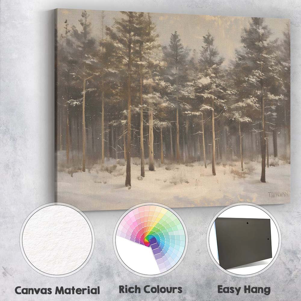 Tall Pine Forest Snowfall Woodland Winter Nature Canvas Wall Art Print Decor Picture Ready to Hang