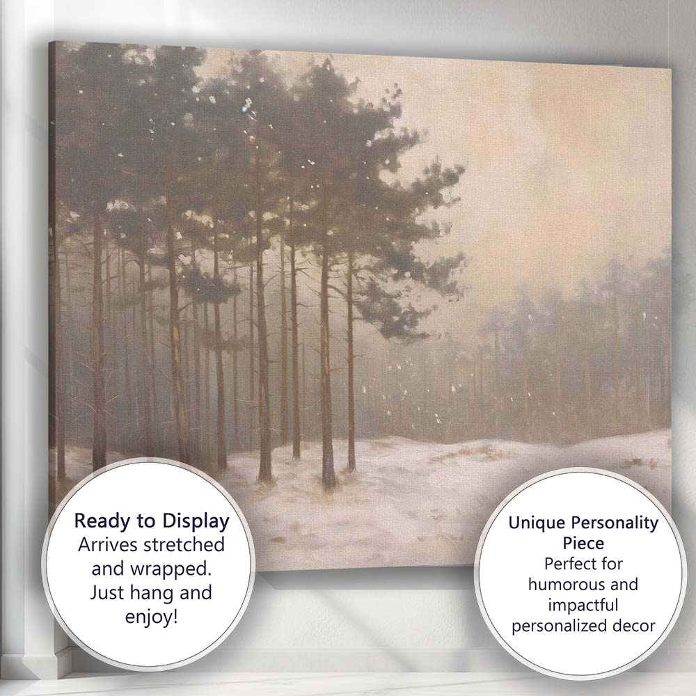 Misty Snowy Pine Woodland Winter Nature Landscape Canvas Wall Art Print Decor Picture Ready to Hang