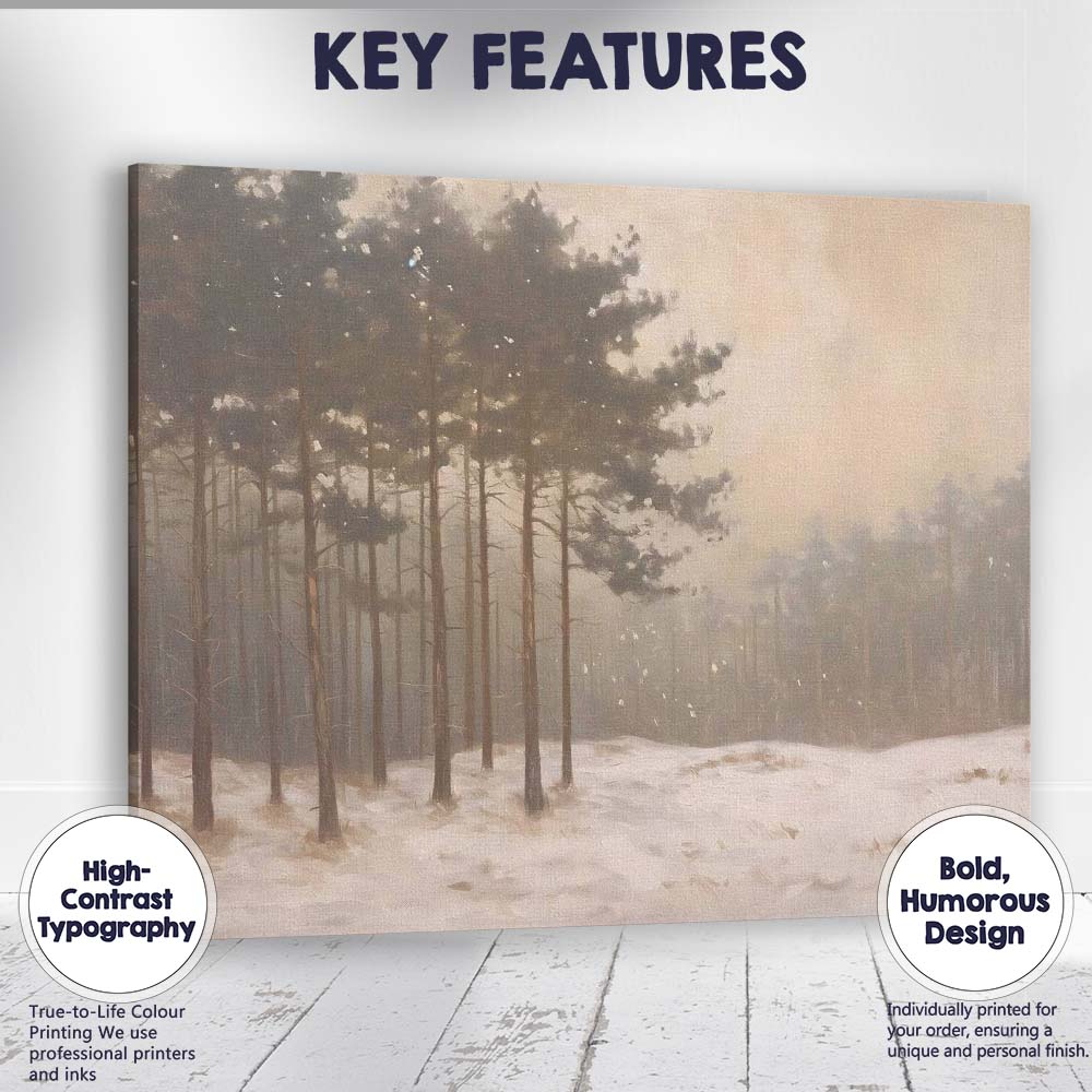 Misty Snowy Pine Woodland Winter Nature Landscape Canvas Wall Art Print Decor Picture Ready to Hang