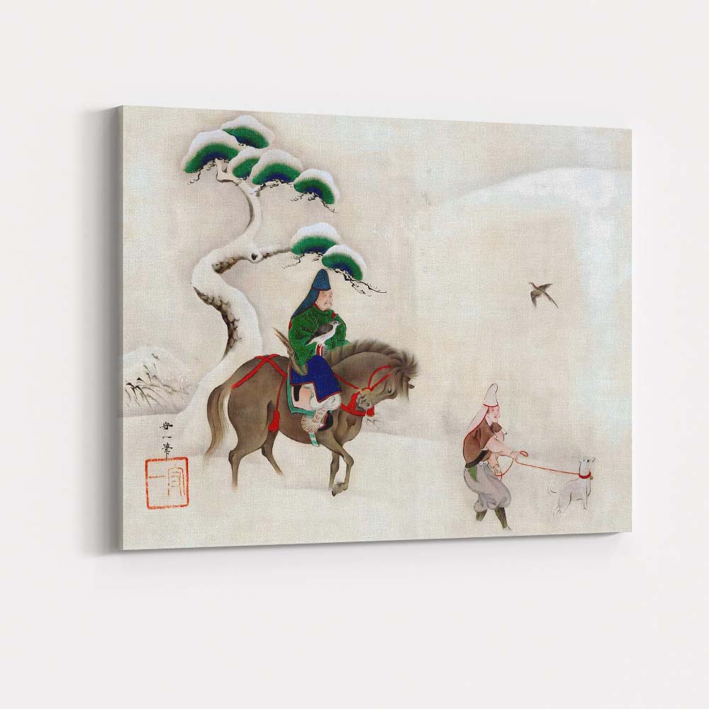 Traditional Japanese Winter Horse Rider Snow Scene Canvas Wall Art Print Decor Picture Ready to Hang