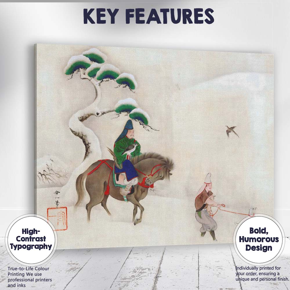 Traditional Japanese Winter Horse Rider Snow Scene Canvas Wall Art Print Decor Picture Ready to Hang