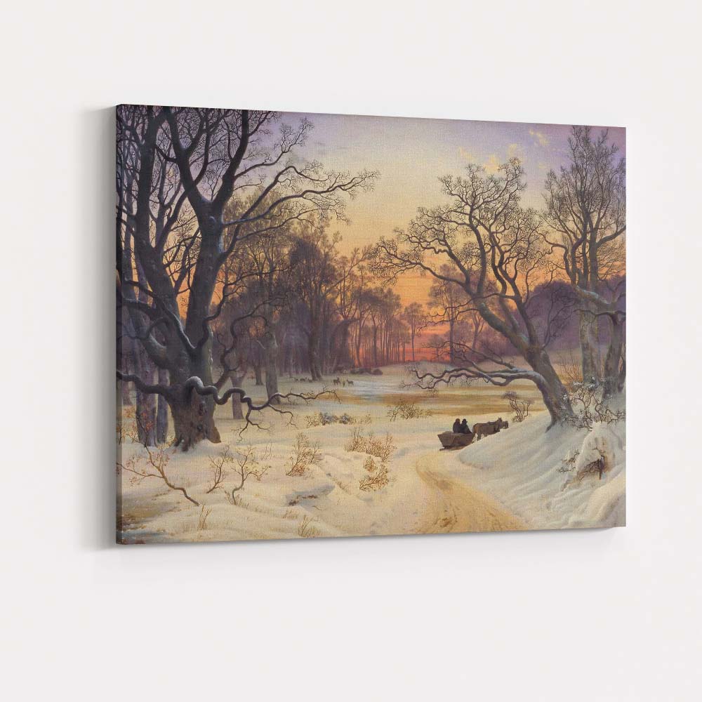 Snowy Forest Track Sunset Horse Cart Landscape Canvas Wall Art Print Decor Picture Ready to Hang