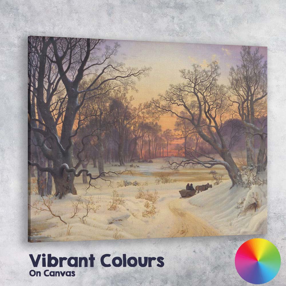 Snowy Forest Track Sunset Horse Cart Landscape Canvas Wall Art Print Decor Picture Ready to Hang