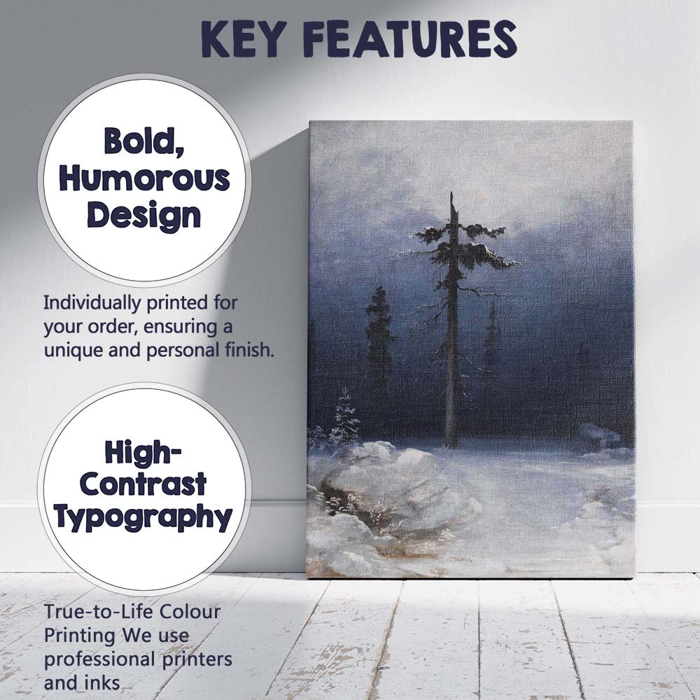 Solitary Pine Tree Winter Wilderness Moonlit Landscape Canvas Wall Art Print Decor Picture Ready to Hang