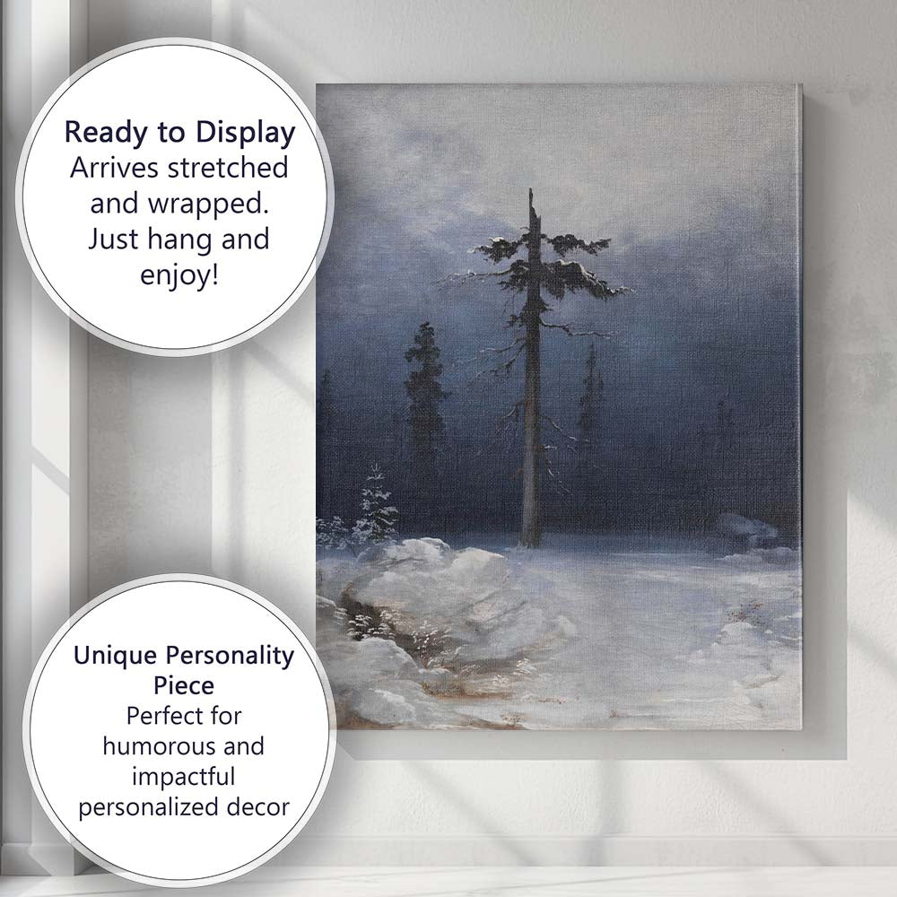Solitary Pine Tree Winter Wilderness Moonlit Landscape Canvas Wall Art Print Decor Picture Ready to Hang