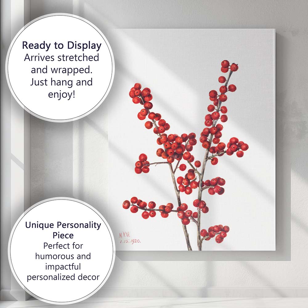 Red Winter Berry Botanical Watercolour Minimalist Canvas Wall Art Print Decor Picture Ready to Hang