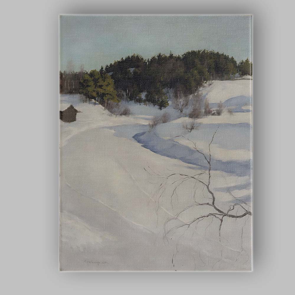 Scandinavian Snowy Forest Valley Winter Landscape Oil Painting Canvas Wall Art Print Decor Picture Ready to Hang