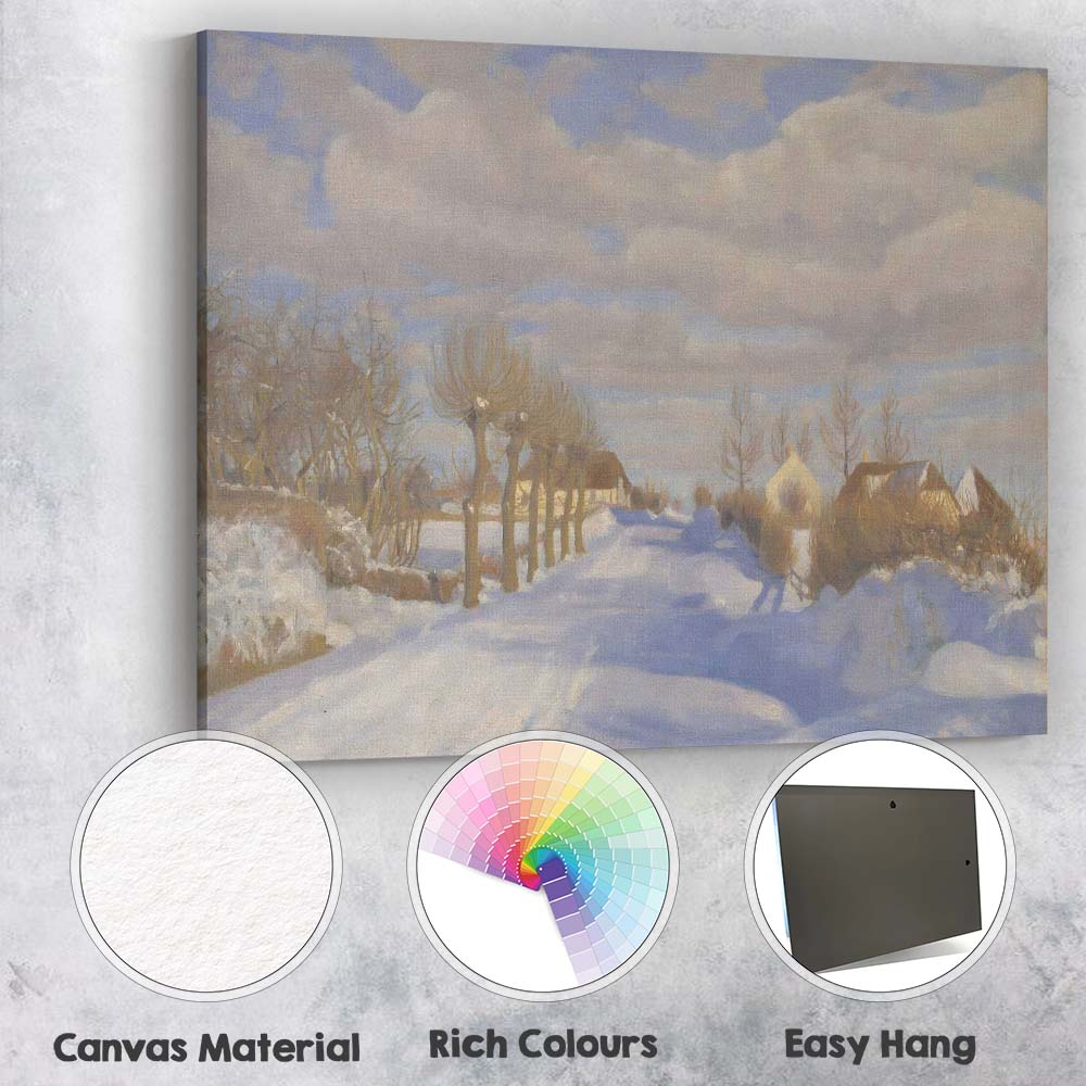 Winter Country Lane Snow Covered Trees Rural Landscape Canvas Wall Art Print Decor Picture Ready to Hang