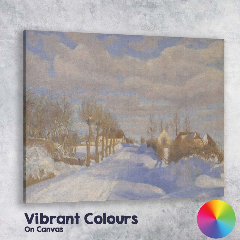 Sunlit Snowy Country Lane Rural Winter Landscape Canvas Wall Art Print Decor Picture Ready to Hang