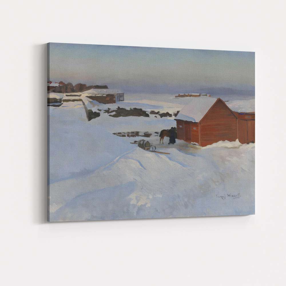 Nordic Coastal Village Snow Scene Landscape Painting Canvas Wall Art Print Decor Picture Ready to Hang