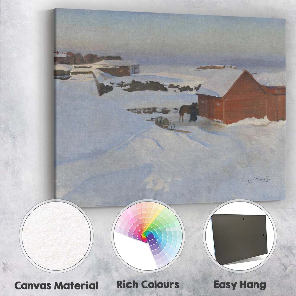 Nordic Coastal Village Snow Scene Landscape Painting Canvas Wall Art Print Decor Picture Ready to Hang