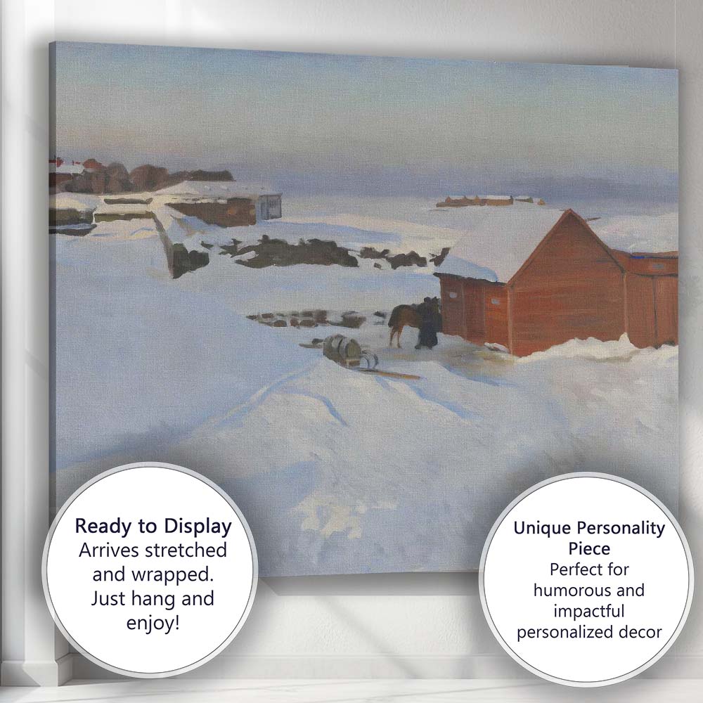 Nordic Coastal Village Snow Scene Landscape Painting Canvas Wall Art Print Decor Picture Ready to Hang