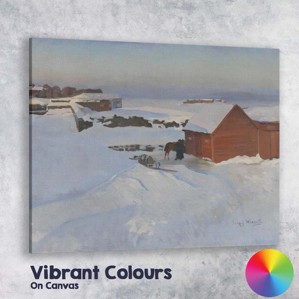 Nordic Coastal Village Snow Scene Landscape Painting Canvas Wall Art Print Decor Picture Ready to Hang