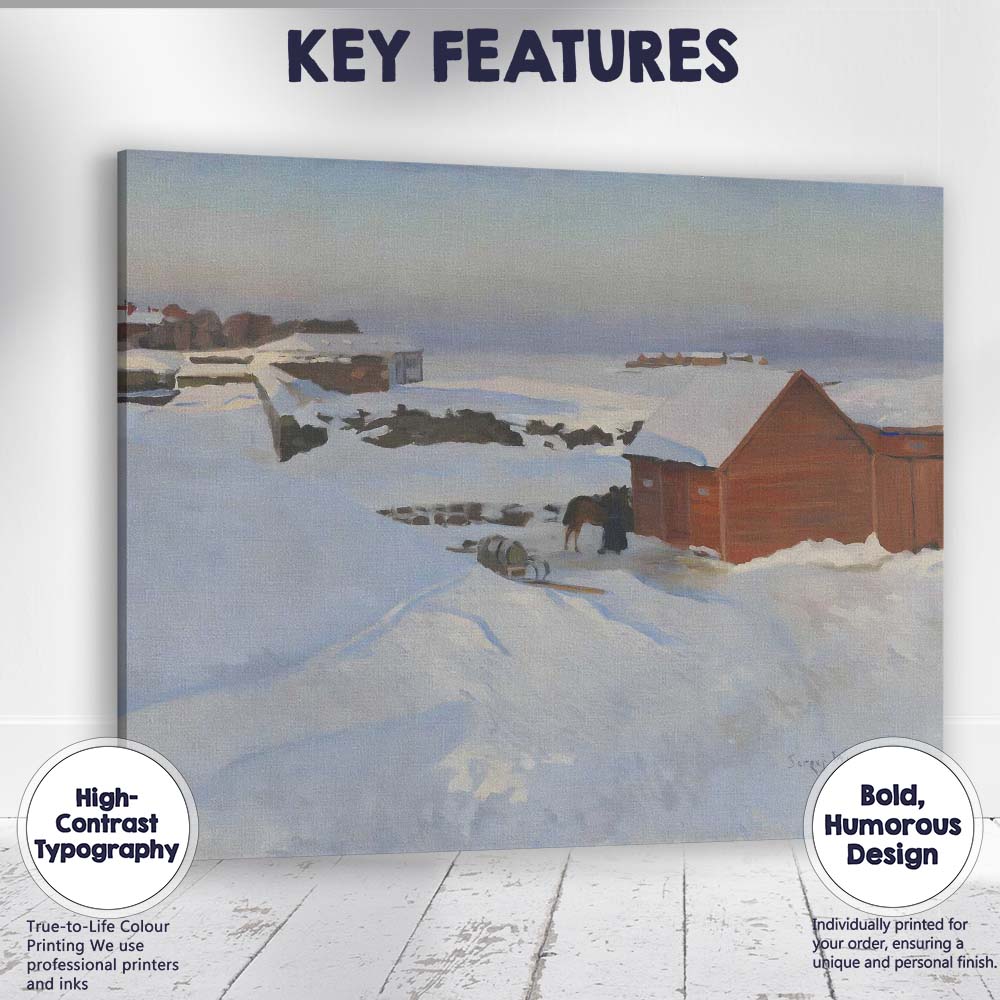 Nordic Coastal Village Snow Scene Landscape Painting Canvas Wall Art Print Decor Picture Ready to Hang