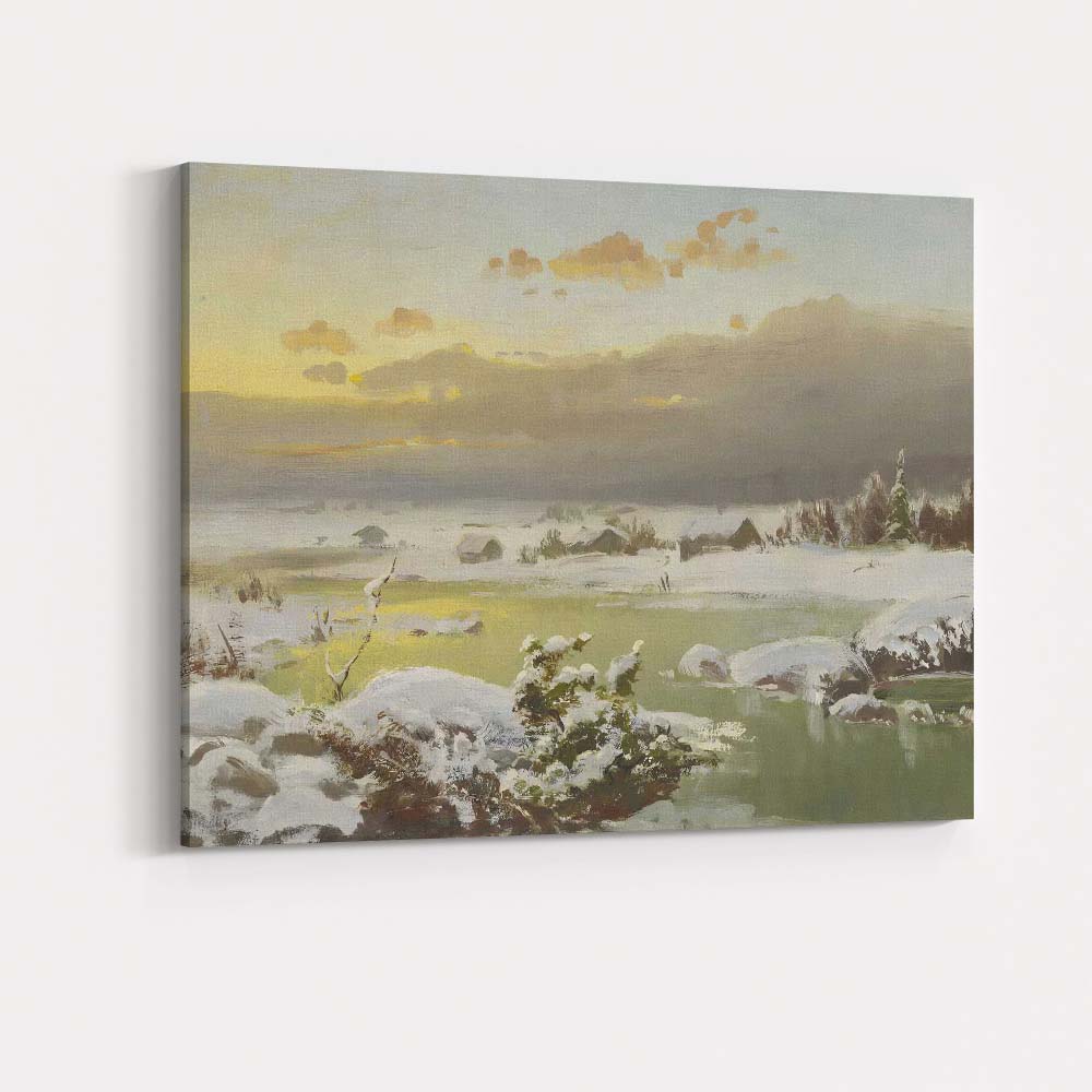 Soft Winter Wetland Landscape With Snow Covered Banks Canvas Wall Art Print Decor Picture Ready to Hang