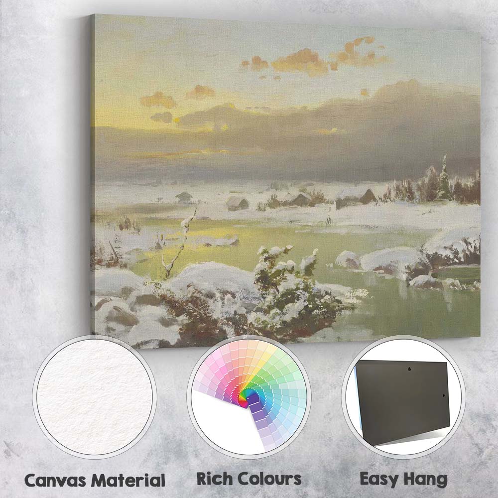 Soft Winter Wetland Landscape With Snow Covered Banks Canvas Wall Art Print Decor Picture Ready to Hang