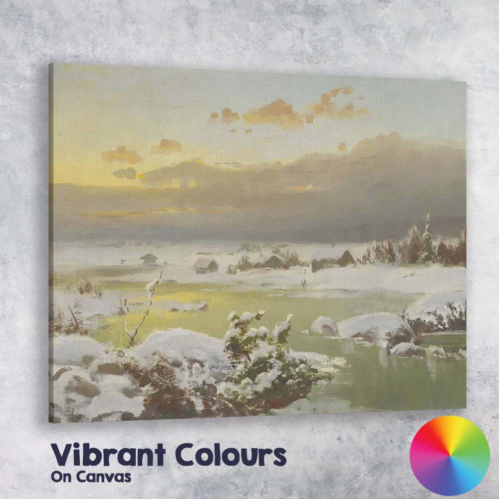 Soft Winter Wetland Landscape With Snow Covered Banks Canvas Wall Art Print Decor Picture Ready to Hang