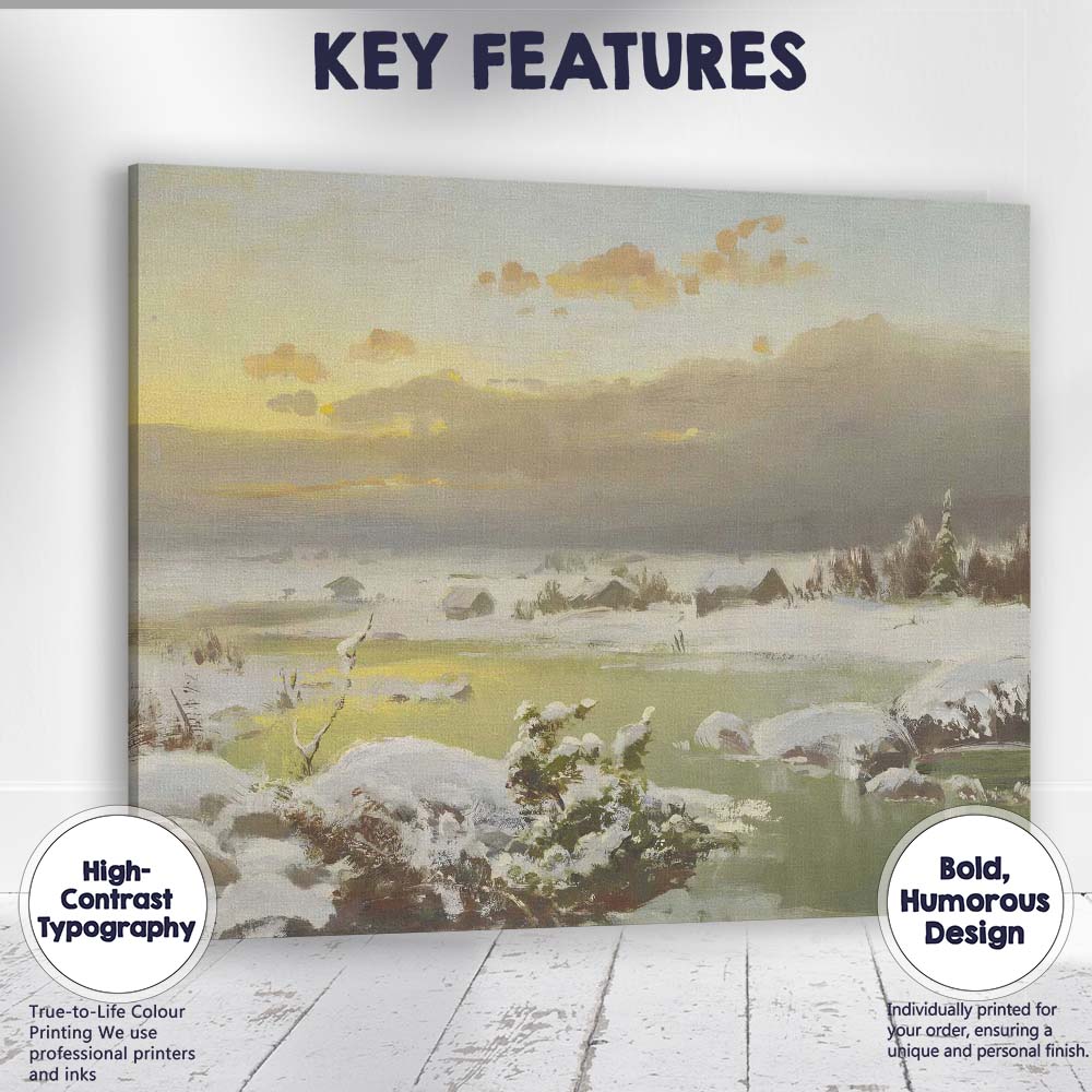 Soft Winter Wetland Landscape With Snow Covered Banks Canvas Wall Art Print Decor Picture Ready to Hang