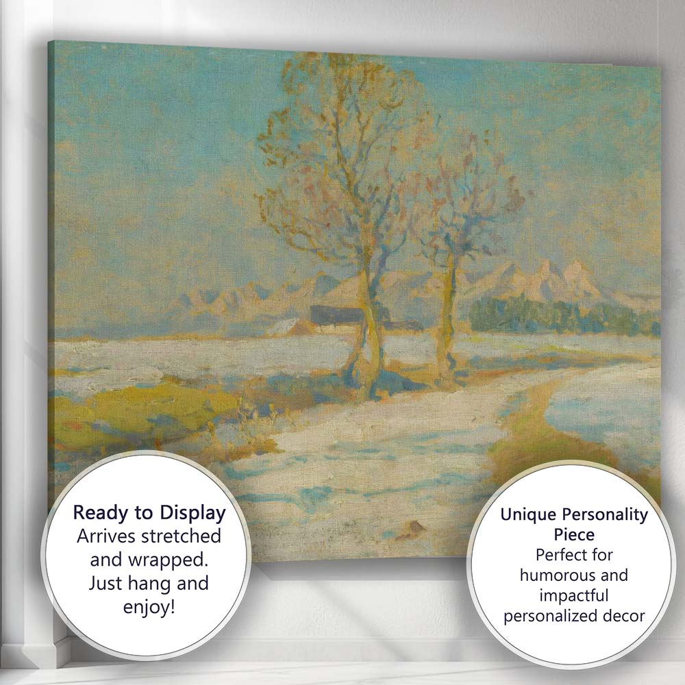 Snowy Country Path Mountain View Impressionist Landscape Canvas Wall Art Print Decor Picture Ready to Hang