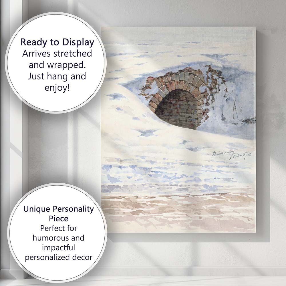 Minimalist Snow Covered Brick Culvert Watercolour Winter Scene Canvas Wall Art Print Decor Picture Ready to Hang
