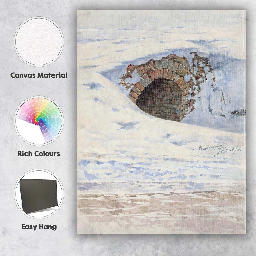 Minimalist Snow Covered Brick Culvert Watercolour Winter Scene Canvas Wall Art Print Decor Picture Ready to Hang