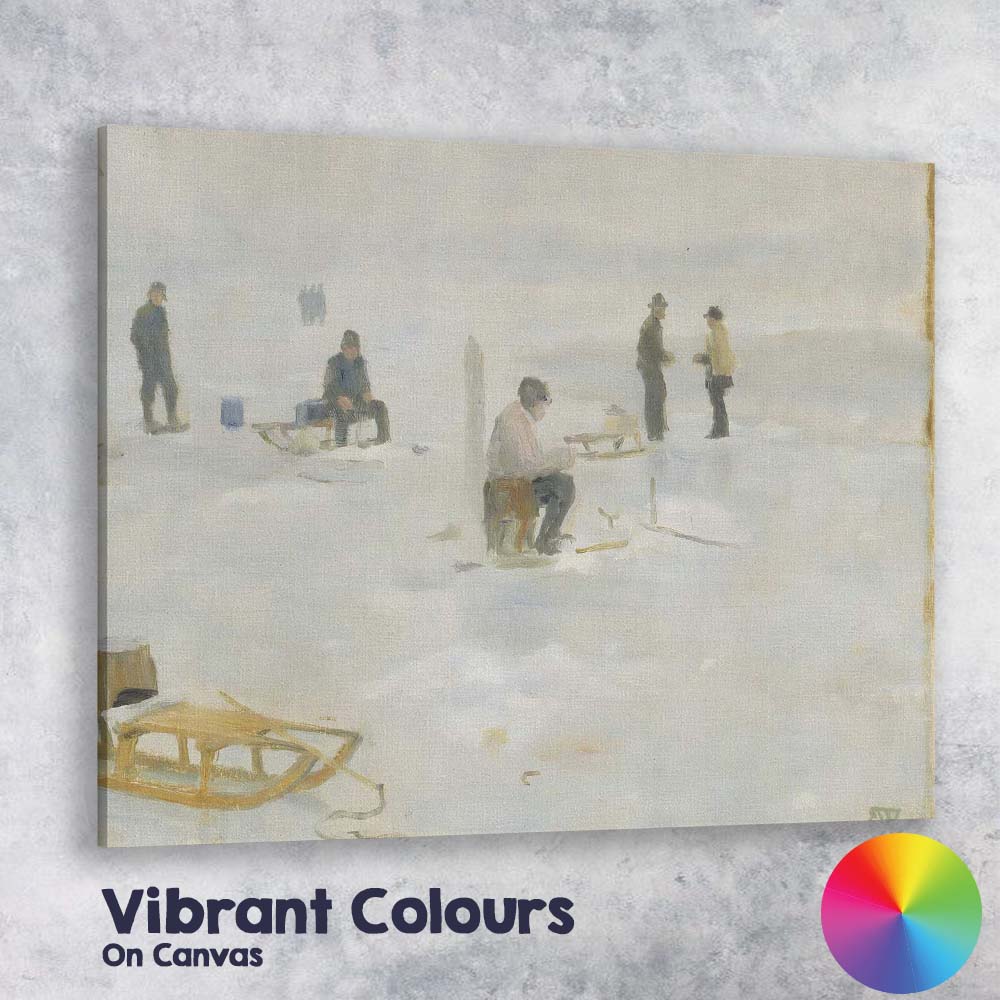 Atmospheric Ice Fishing On Frozen Lake Winter Painting Canvas Wall Art Print Decor Picture Ready to Hang