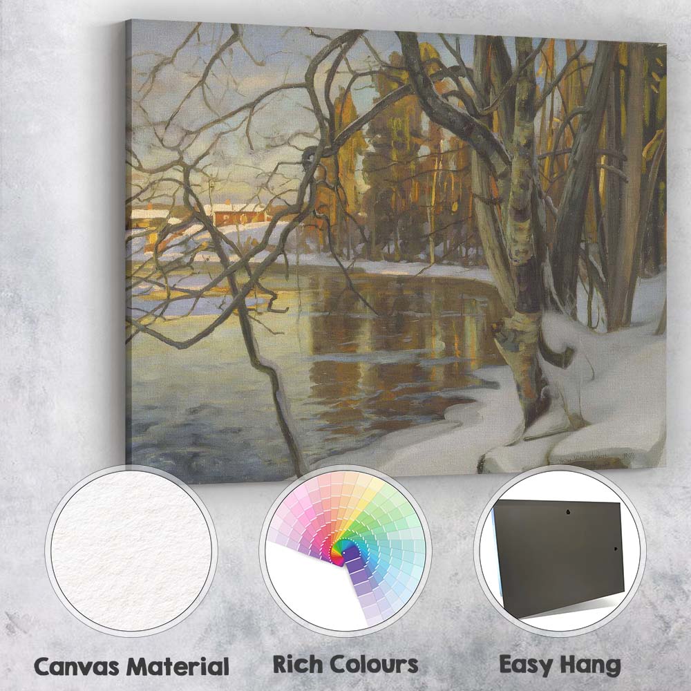 Reflective Winter Woodland River Landscape Painting Canvas Wall Art Print Decor Picture Ready to Hang