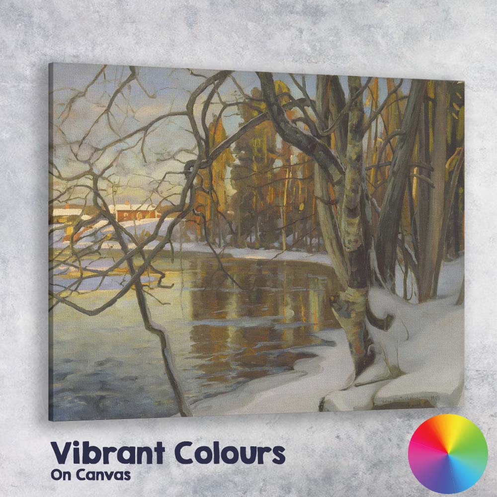 Reflective Winter Woodland River Landscape Painting Canvas Wall Art Print Decor Picture Ready to Hang