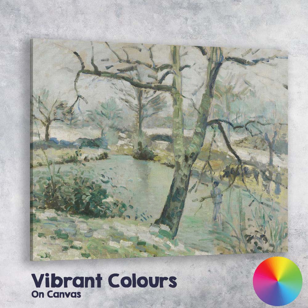 Soft Green Toned Snowy Garden Pond Impressionist Landscape Painting Canvas Wall Art Print Decor Picture Ready to Hang