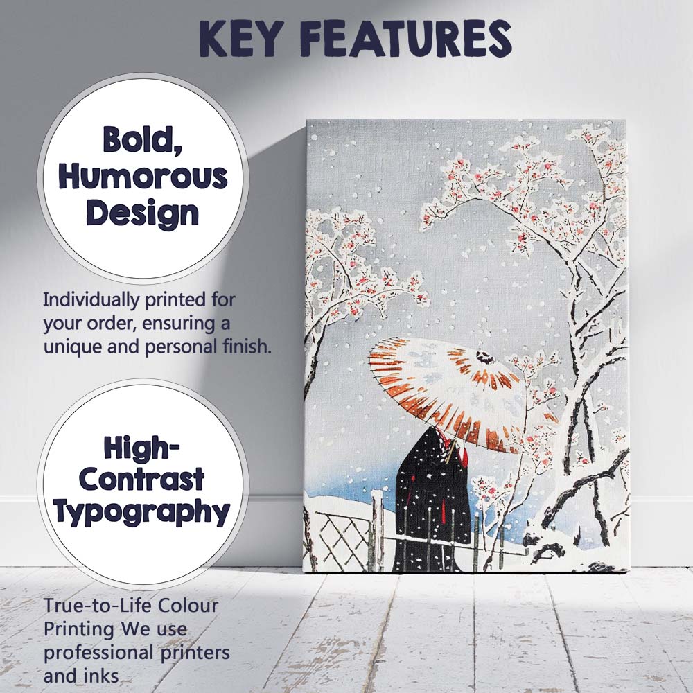 Japanese Snowfall Umbrella Blossom Woodblock Art Canvas Wall Art Print Decor Picture Ready to Hang