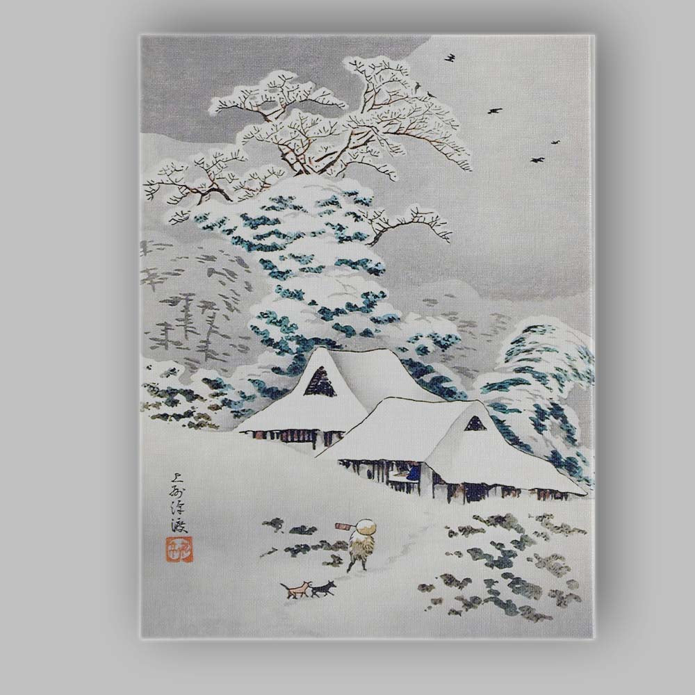 Traditional Japanese Snow Covered Village Woodblock Canvas Wall Art Print Decor Picture Ready to Hang