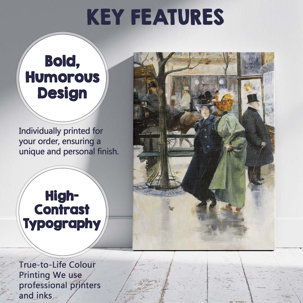 Elegant Parisian Street Scene With Victorian Figures Canvas Wall Art Print Decor Picture Ready to Hang