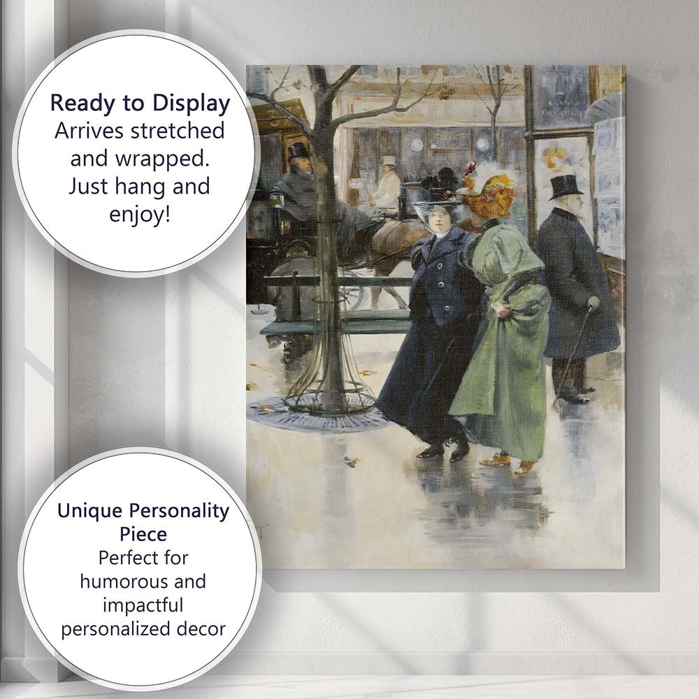 Elegant Parisian Street Scene With Victorian Figures Canvas Wall Art Print Decor Picture Ready to Hang