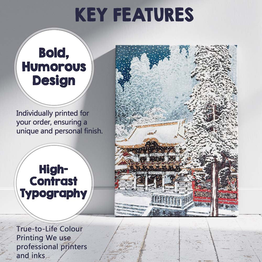 Snow Covered Japanese Shrine During Winter Snowfall Canvas Wall Art Print Decor Picture Ready to Hang