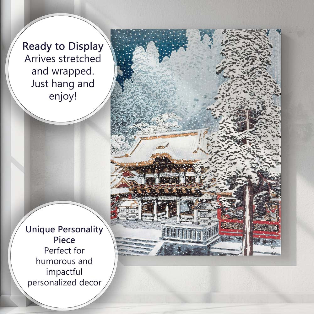 Japanese Snow Covered Temple Winter Landscape Ukiyo E Canvas Wall Art Print Decor Picture Ready to Hang