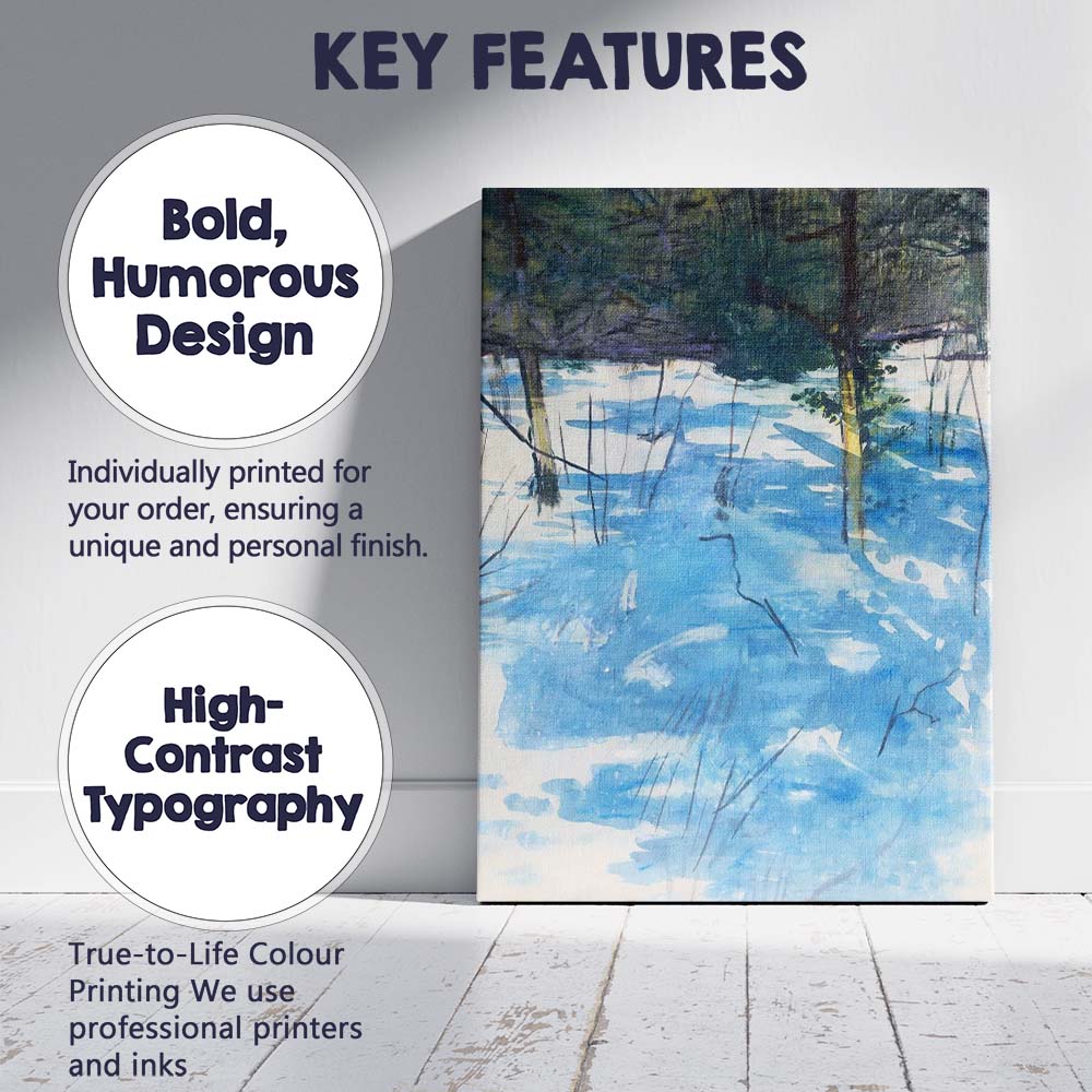 Blue Abstract Snow Covered Woodland Watercolour Landscape Canvas Wall Art Print Decor Picture Ready to Hang