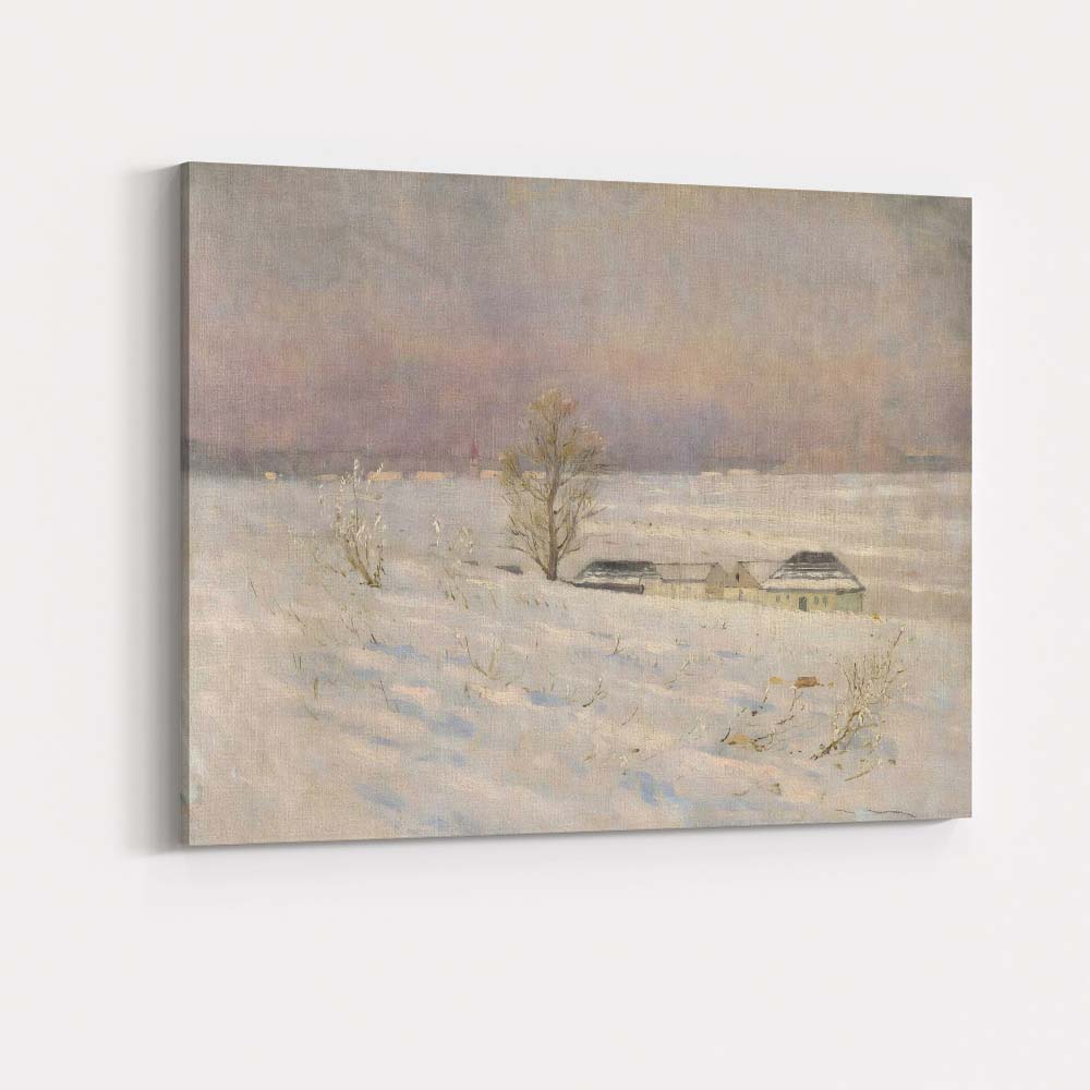 Soft Pastel Snowy Farmstead Winter Landscape Painting Canvas Wall Art Print Decor Picture Ready to Hang