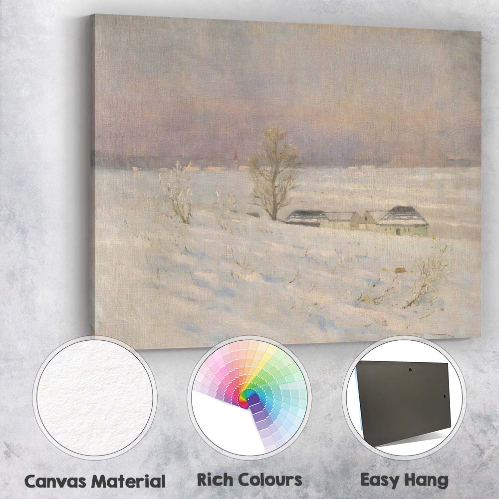 Soft Pastel Snowy Farmstead Winter Landscape Painting Canvas Wall Art Print Decor Picture Ready to Hang