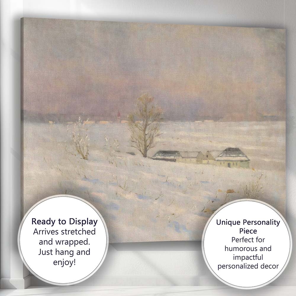 Soft Pastel Snowy Farmstead Winter Landscape Painting Canvas Wall Art Print Decor Picture Ready to Hang