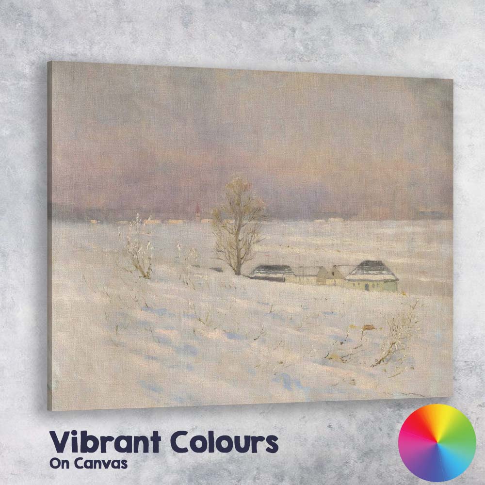 Soft Pastel Snowy Farmstead Winter Landscape Painting Canvas Wall Art Print Decor Picture Ready to Hang