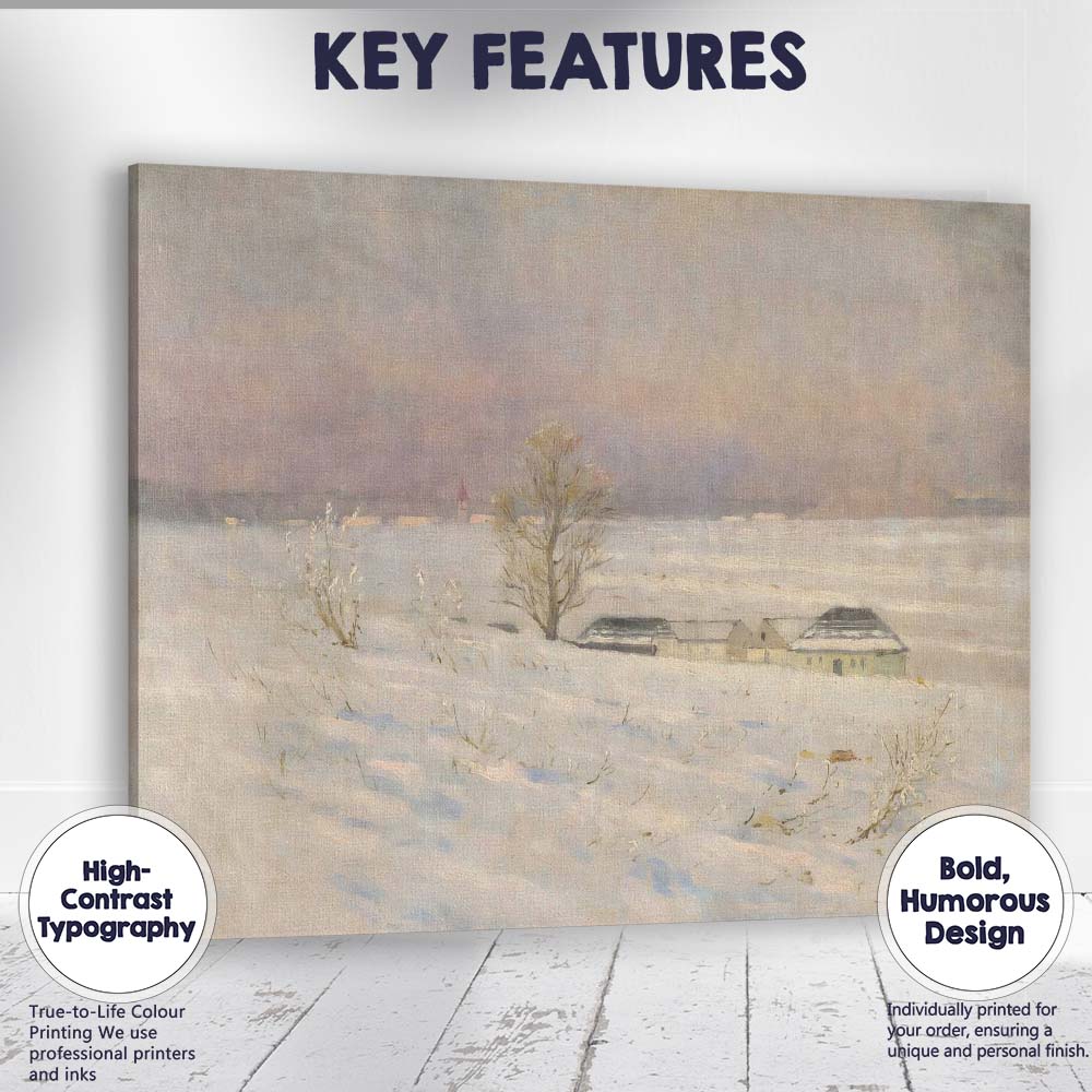 Soft Pastel Snowy Farmstead Winter Landscape Painting Canvas Wall Art Print Decor Picture Ready to Hang