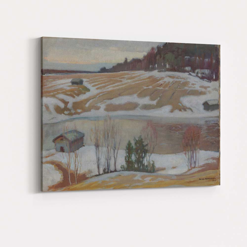 Muted Winter Farmland River Landscape Impressionist Painting Canvas Wall Art Print Decor Picture Ready to Hang