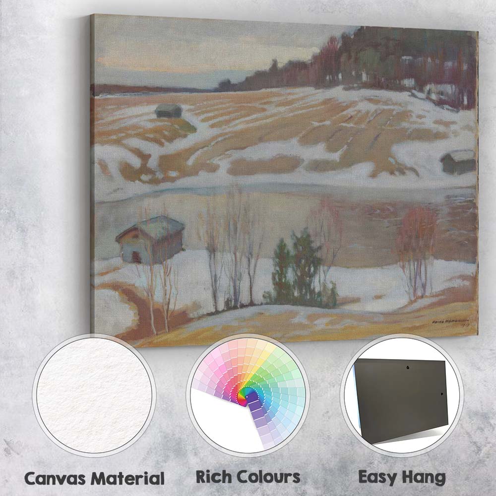 Muted Winter Farmland River Landscape Impressionist Painting Canvas Wall Art Print Decor Picture Ready to Hang