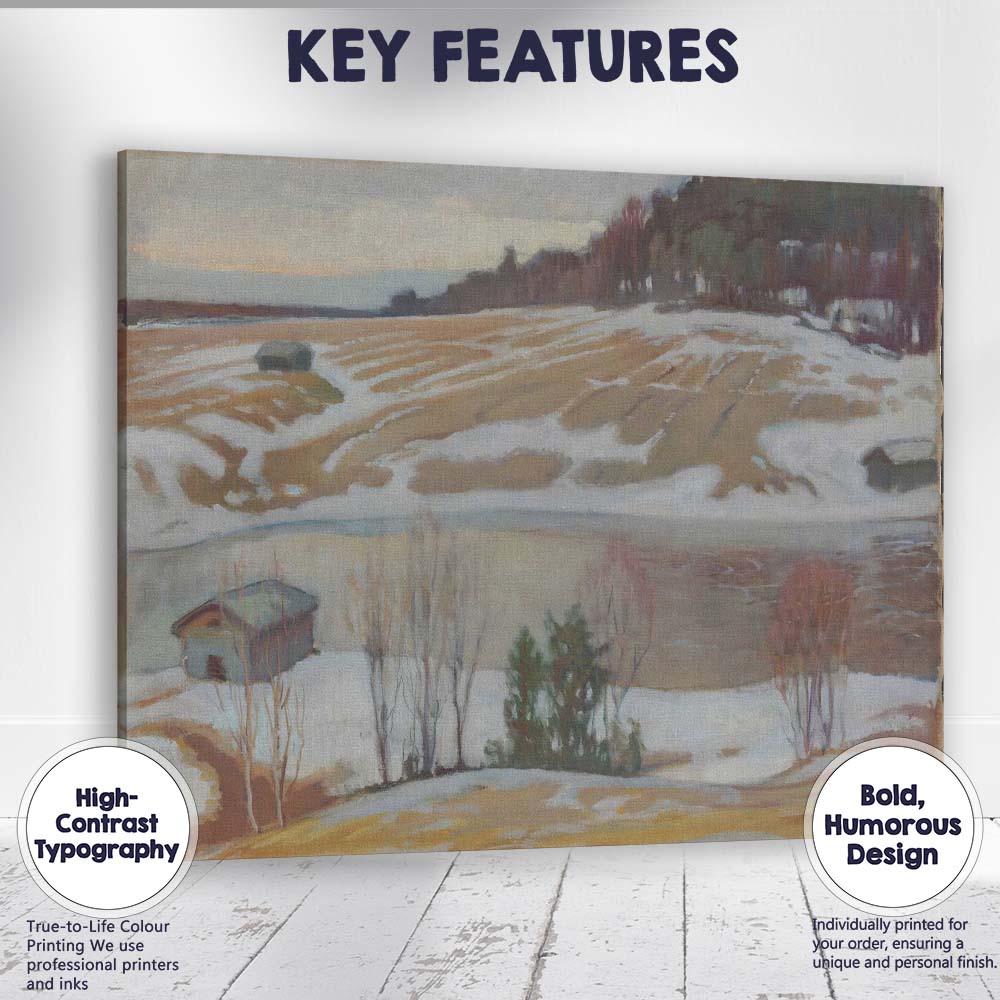 Muted Winter Farmland River Landscape Impressionist Painting Canvas Wall Art Print Decor Picture Ready to Hang