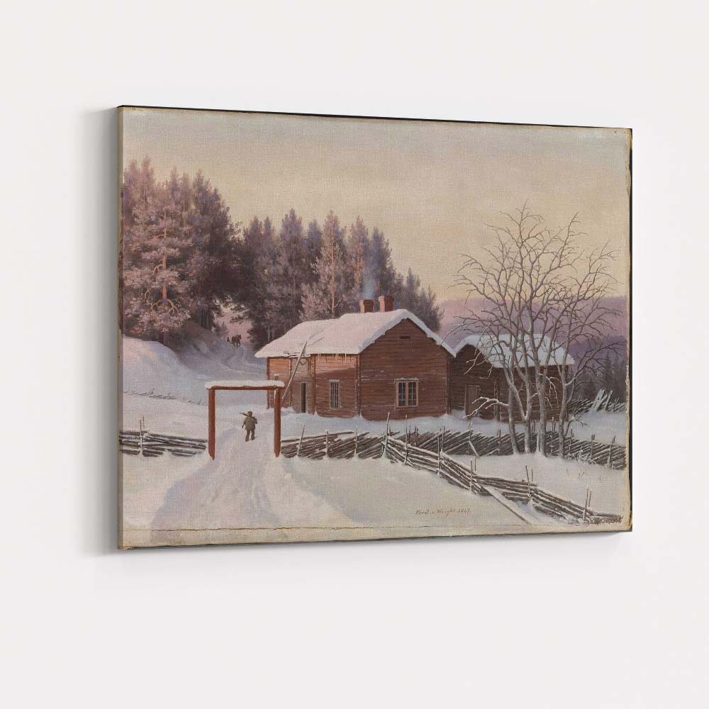 Snow Covered Log Cabin Rural Winter Homestead Painting Canvas Wall Art Print Decor Picture Ready to Hang