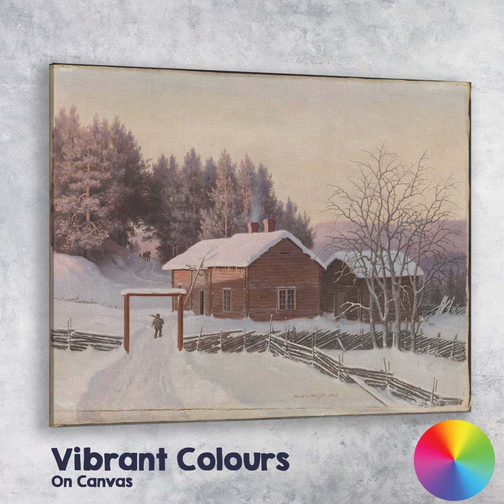 Snow Covered Log Cabin Rural Winter Homestead Painting Canvas Wall Art Print Decor Picture Ready to Hang