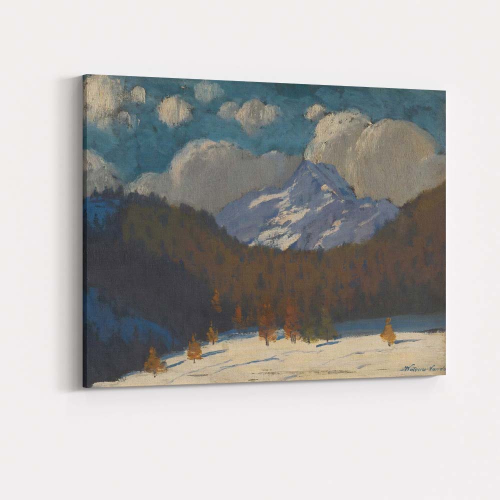 Snow Capped Mountain Alpine Landscape Under Dramatic Clouds Canvas Wall Art Print Decor Picture Ready to Hang