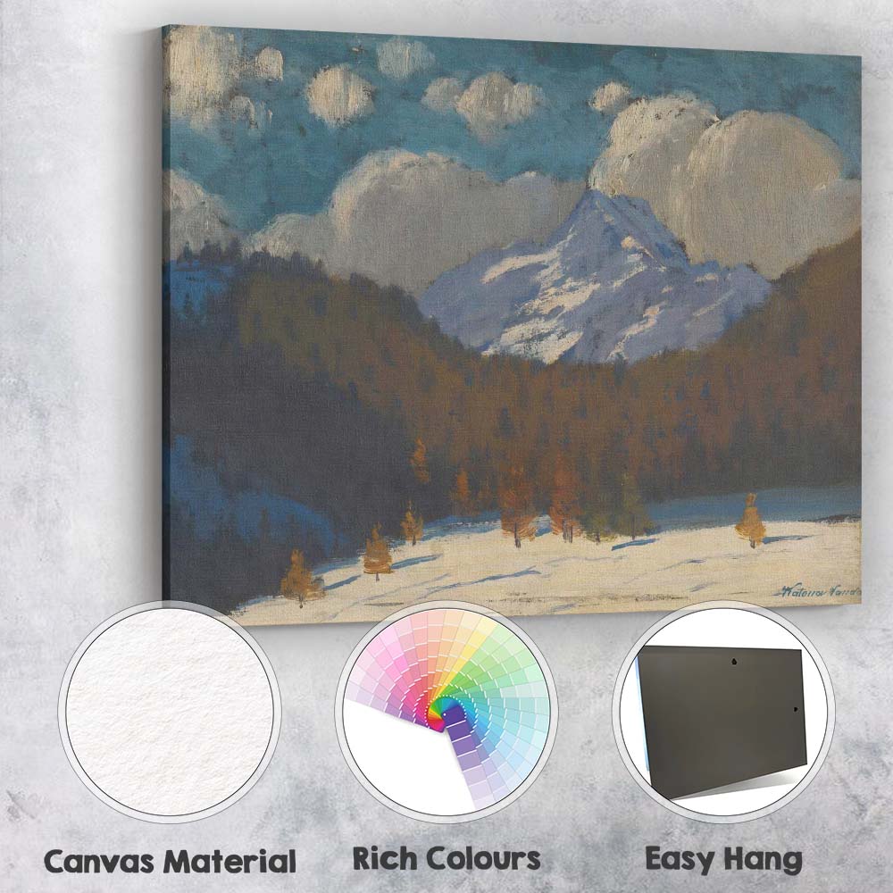 Snow Capped Mountain Alpine Landscape Under Dramatic Clouds Canvas Wall Art Print Decor Picture Ready to Hang