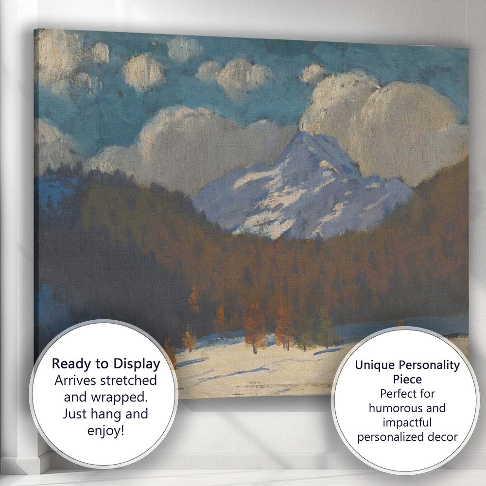Snow Capped Mountain Alpine Landscape Under Dramatic Clouds Canvas Wall Art Print Decor Picture Ready to Hang