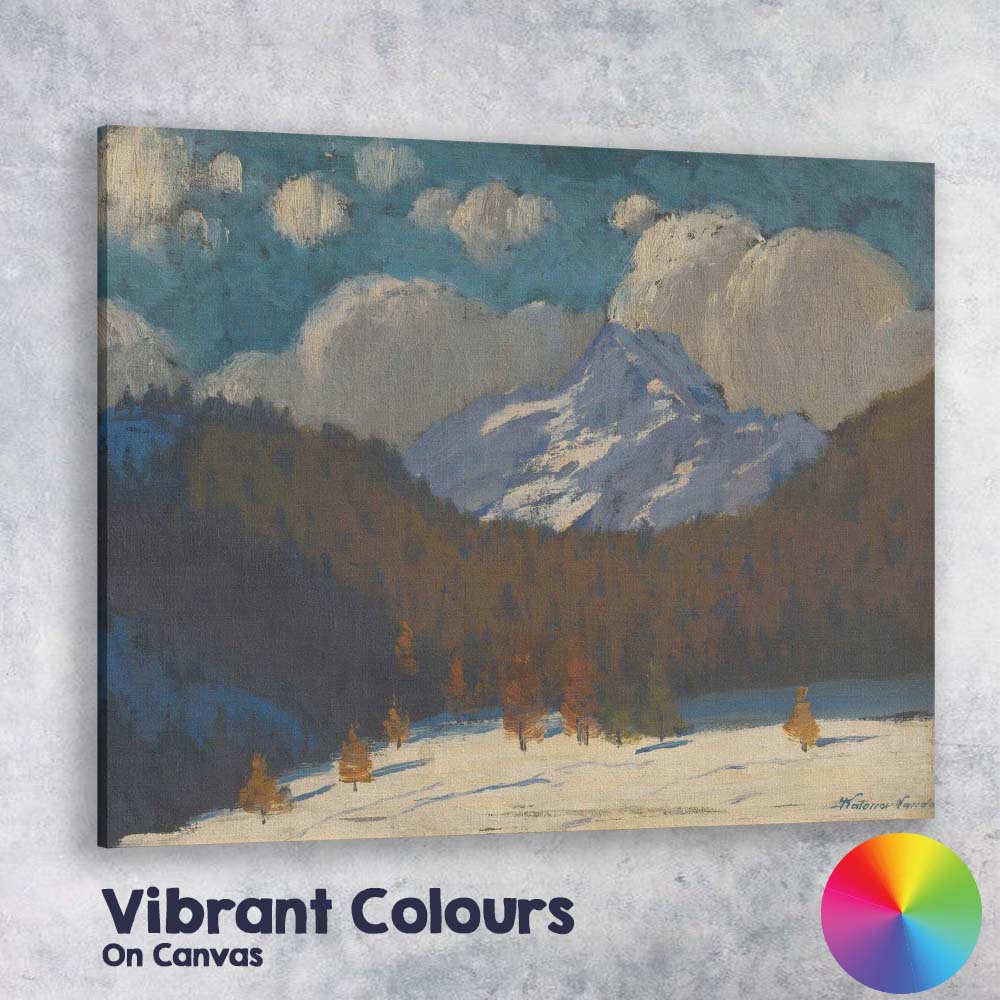 Snow Capped Mountain Alpine Landscape Under Dramatic Clouds Canvas Wall Art Print Decor Picture Ready to Hang